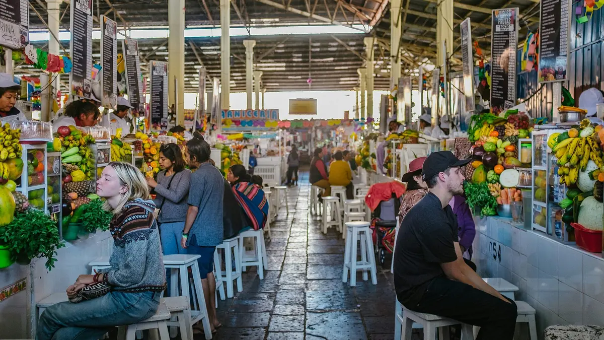 Juice stalls at San Pedro Market in Cusco
